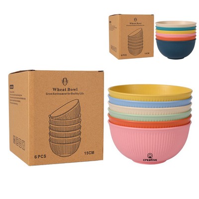 6 Pieces Vertical Stripe Wheat Bowl Set