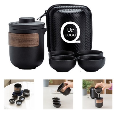 Black Pottery Travel Portable Tea Set