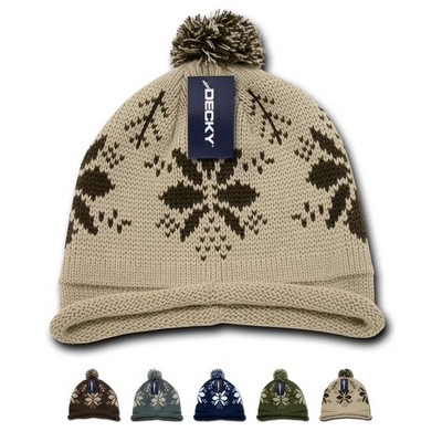 Decky Snowflake Roll Up Beanie w/Pom Pom