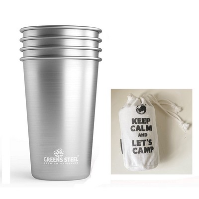 4pcs 16oz Stainless Steel Pint Cup set with pouch