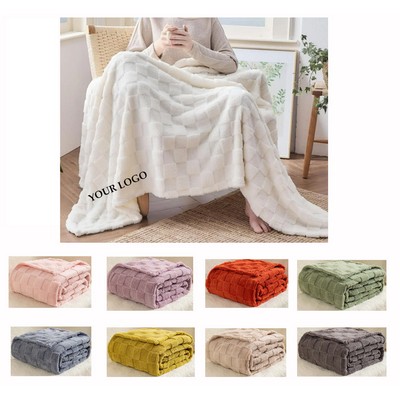 Flannel Fleece 3D Checkered Lightweight Bed Blanket