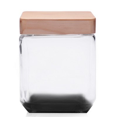 Square Glass Candy Jars with Wooden Lid 41 oz