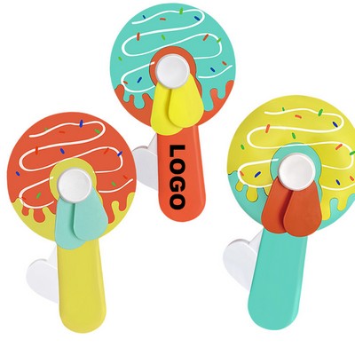 5 1/2" Mini Donut Cartoon Handheld Fan Portable Hand Press Fun Fan