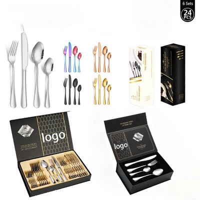 24Pcs Premium Stainless Steel Silverware Flatware Utensils Set w/Stylish Gift Box