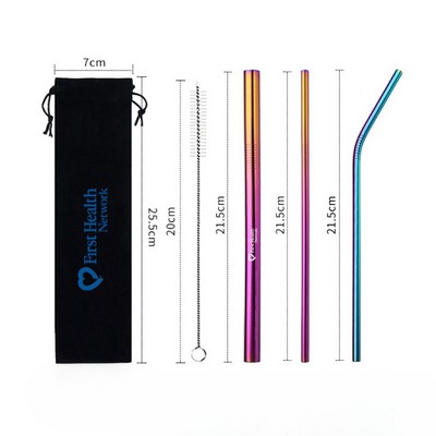 Reusable 4 Piece Straw Set in Pouch Custom Logo - Colorful