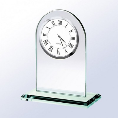 Jade Glass Clear/White Roman Arch Clock (7-1/4" x 6" x 3")