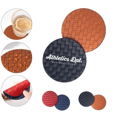 Round Braiding PU Leather Coaster