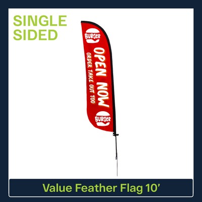 Value 10' Feather Flag - Single Sided w/Spike Base and Carry Bag