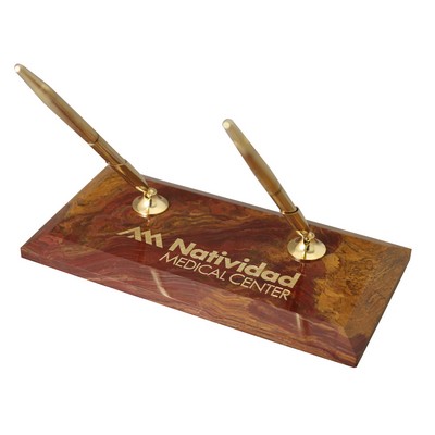 Swirl Amber Onyx Rectangular Double Pen Stand