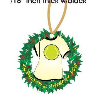 Tennis Ball T-Shirt Promotional Wreath Ornament w/ Black Back (4 Square Inch)