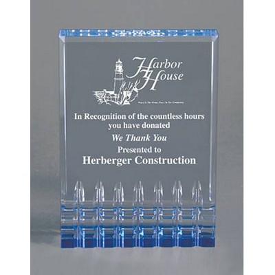 Acrylic Mirage Blue Reflective Award w/ Faceted Bottom - 3 1/2"x5"