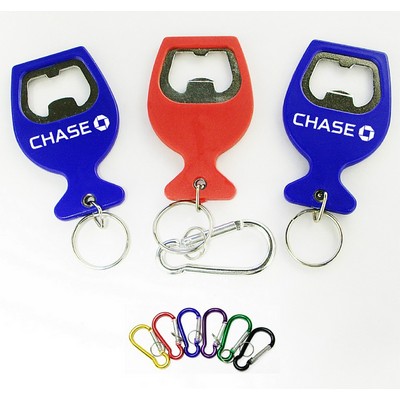 Wine Cup Shape Bottle Opener w/Split Key Ring & Carabiner