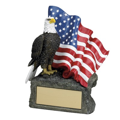 7 ½" Flag & Eagle Resin Trophy & Base w/Engraving Plate