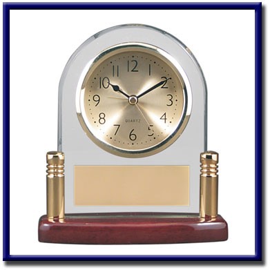 Arch Glass Clock on Rosewood Base (5 3/4"x6 1/8")