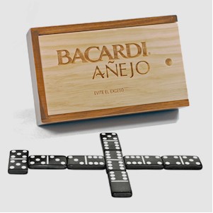 Double 6 Black Dominoes w/ White Dots in Wooden Case