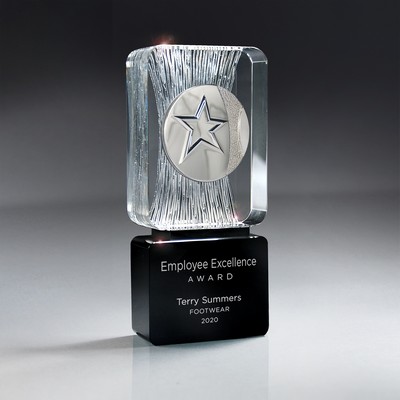 Carved Clear Crystal on Black Base with Star Medallion (Includes Silver Color-Fill on Black)