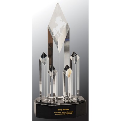 11" Clear Crystal 5 Rising Diamonds Award on Black Pedestal Base