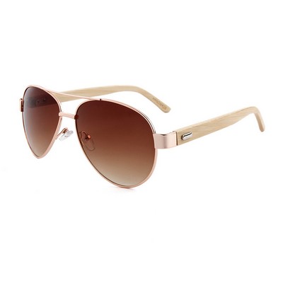 Bamboo Sunglasses - Gradient Brown Lenses - Gold Frames