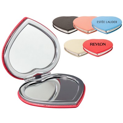 Pu Leather Heart Shape Compact Mirror