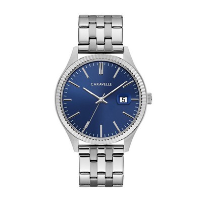 Caravelle Men's Bracelet Dress Watch Blue Dial with Date Marker