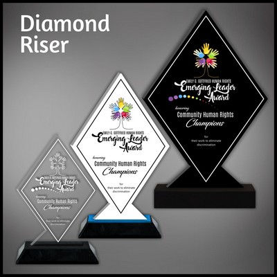 7" Diamond Riser Clear Acrylic Award with a Black Wood Base