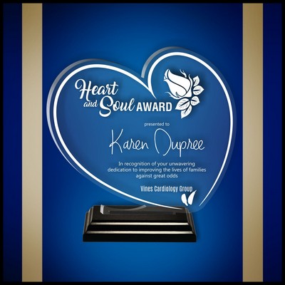 6" Heart Clear Acrylic Award in a Black Wood Base