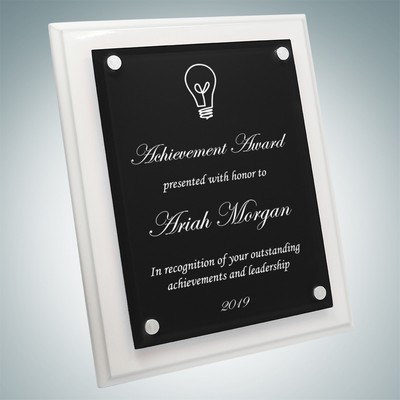 Gloss Horiz./Verti. White Wood Plaque w/Floating Black Acrylic Plate