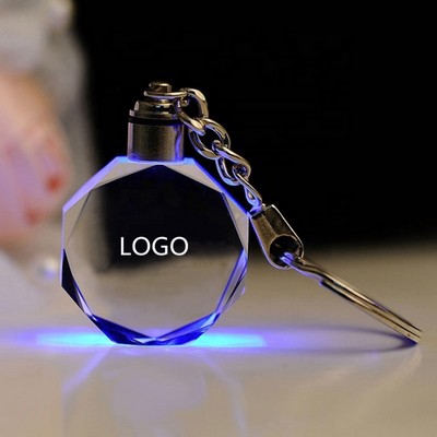 LED Octagon Crystal Key Chain