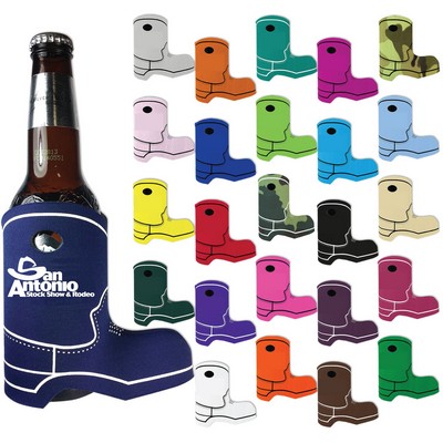 Screen Printed Cowboy Boot Shape Premium Foam Bottle Cooler