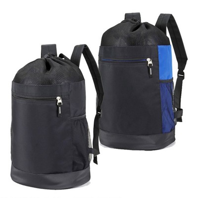 Tri-Mesh Microfiber Drawstring Backpack w/Leather-Like Bottom