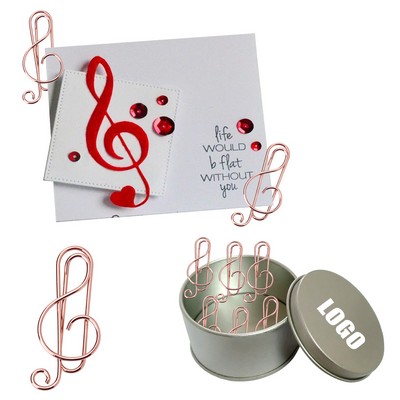 Music Clef Shaped Paper Clips in Tin Box