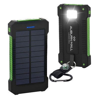 10,000 mAh Solar Dual Port Water Resistant Power Bank w/Compass & Carabiner