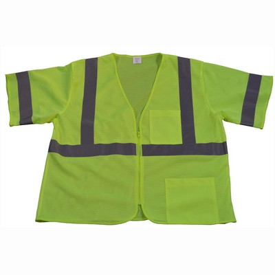 Lime Mesh ANSI 107-2015 CLASS 3 Vest with Zipper Front Closure