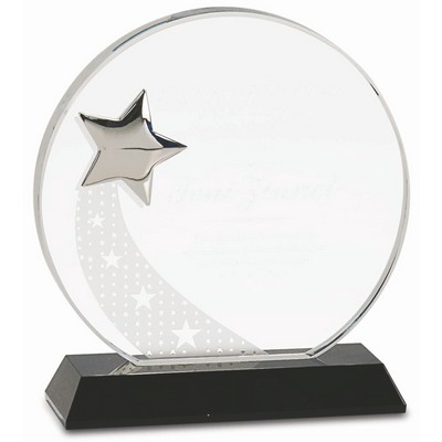 6 1/4" Round Crystal with Silver Star on Black Pedestal Base