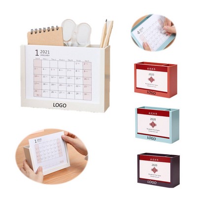 Storage Box Desktop Calendar With Pen Holder