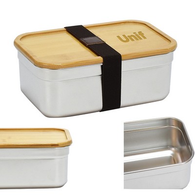 1000Ml Stainless Steel Food Container W/ Bamboo Lid