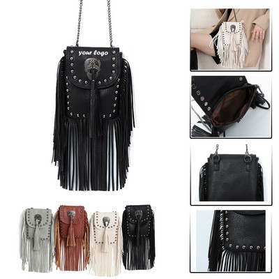 Leather Rivet Crossbody Chain Bag