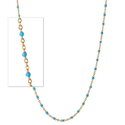 Jilco Inc. 14K Yellow Gold Vermeil Handmade Turquoise Blue Beaded Enamel Chain Necklace