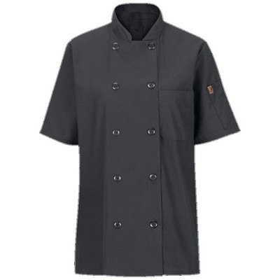 Red Kap™ Women's Short Sleeve Chef Coat w/OilBlok & MIMIX™ - Ten Button - Charcoal Gray