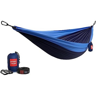 Double Deluxe Parachute Nylon Hammock w/Straps - Navy/Light Blue