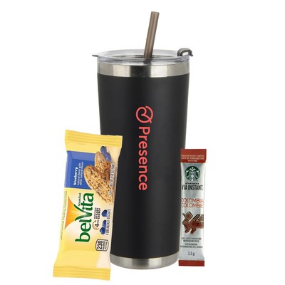 20 Oz. Dual Walled Vacuum Sealed Tumbler w/Straw Gift Set - Starbucks® Via Instant Coffee Packet