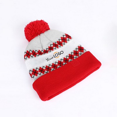 Jacquard knitted Pom Pom Beanie