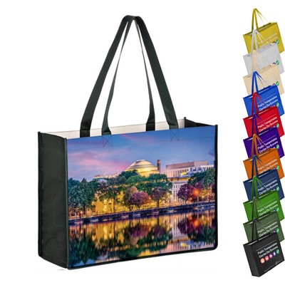 Sublimated PET Non-Woven Grocery Tote Bag w/ Gusset - 2 Sided (18" x 16" x 5")