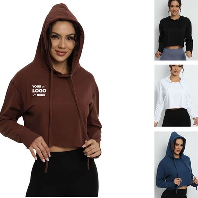 Women's Cropped Fleece Hoodie with Thumb Hole