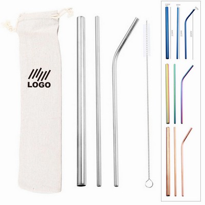 Reusable Metal Drinking Straw Set With Carry Pouch