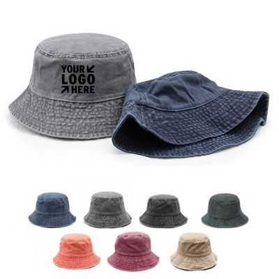 Wide Brim Washed Denim Bucket Hat