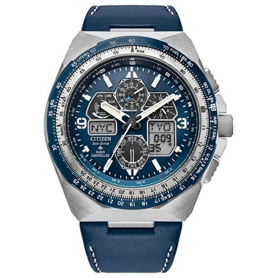 Citizen® Men's Promaster Skyhawk Leather Strap Watch w/Blue Dial