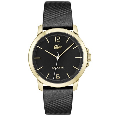 Lacoste™ Gentlemen's Ottawa Gold Ip Case Watch w/Black Leather Strap