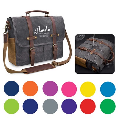 Leather Canvas Crossbody Laptop Bag