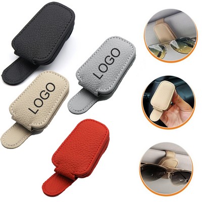 PU Leather Car Visor Interior Magnetic Sunglasses Hanger Clip